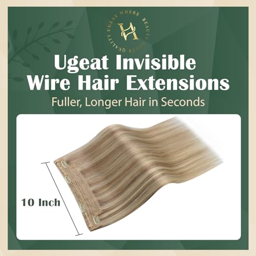 Ugeat Wire Hair Extensions Dark Ash Blonde Highlights Light Blonde Wire Hair Extensions Real Human Hair One Piece Clip in Hair Extension Ease Of Installation 20 Inch 95g - Image 5