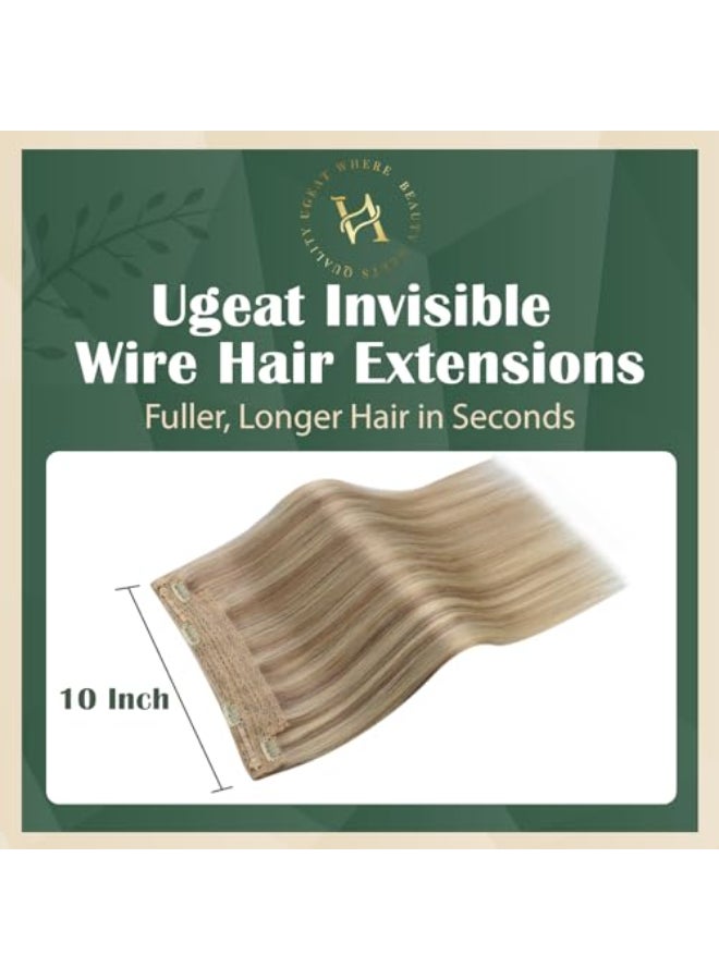 Ugeat Wire Hair Extensions Dark Ash Blonde Highlights Light Blonde Wire Hair Extensions Real Human Hair One Piece Clip in Hair Extension Ease Of Installation 20 Inch 95g - Image 4