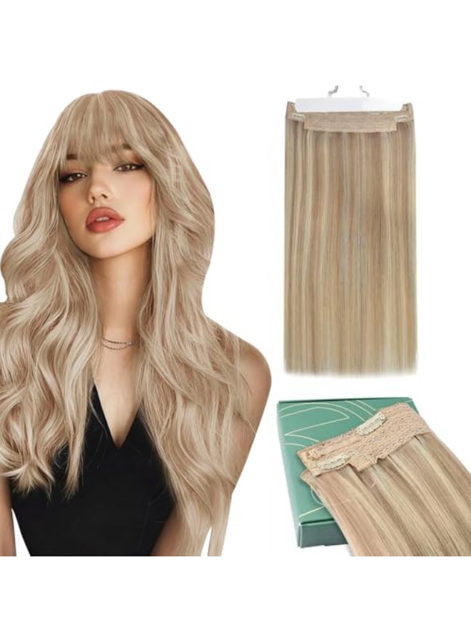 Ugeat Wire Hair Extensions Dark Ash Blonde Highlights Light Blonde Wire Hair Extensions Real Human Hair One Piece Clip in Hair Extension Ease Of Installation 20 Inch 95g - Image 1