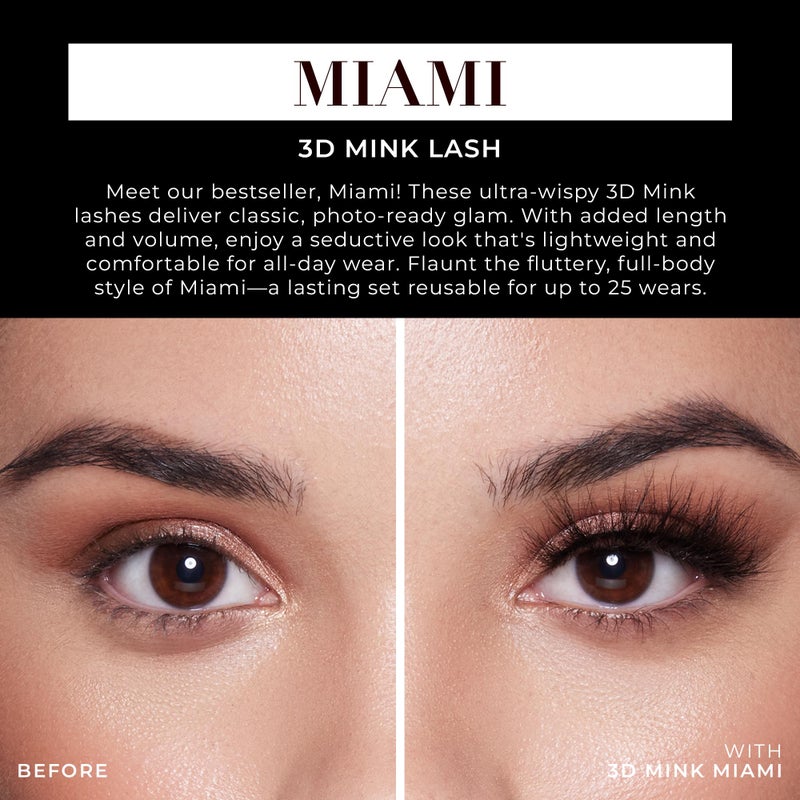 Lilly Lashes Miami 3D Mink Lashes, False Eyelashes Natural Look, Mink Eyelashes for Wispy & Natural Look, Reusable Up to 25 Wears, Fluffy Lashes - Image 3