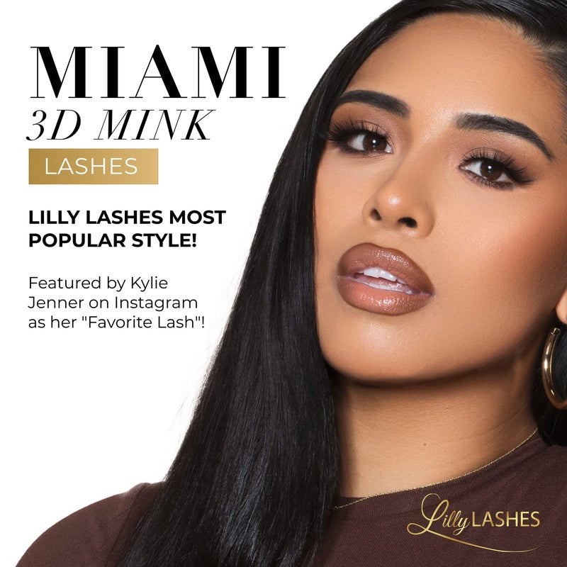 Lilly Lashes Miami 3D Mink Lashes, False Eyelashes Natural Look, Mink Eyelashes for Wispy & Natural Look, Reusable Up to 25 Wears, Fluffy Lashes - Image 2