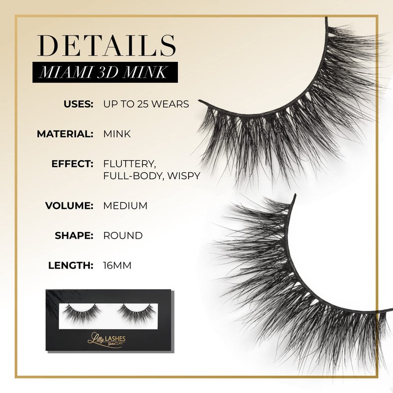 Lilly Lashes Miami 3D Mink Lashes, False Eyelashes Natural Look, Mink Eyelashes for Wispy & Natural Look, Reusable Up to 25 Wears, Fluffy Lashes - Image 4