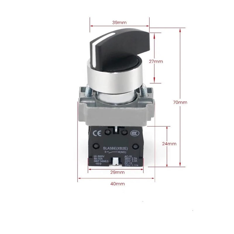 مفتاح دوار XB2 2/3 وضع قفل ذاتي / إعادة ضبط ذاتي مقبض محدد 1NO/2NO/1NO1NC BD21 BD33 BD22 BD25 BD45 BD53 (إعادة ضبط ثلاثي الأبعاد 2NO) - Image 3