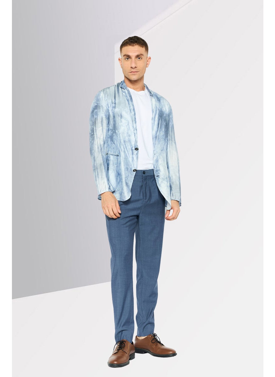 EMPORIO ARMANI - Men Regular Fit Allover Print Casual Blazer, Slate Blue - Image 1
