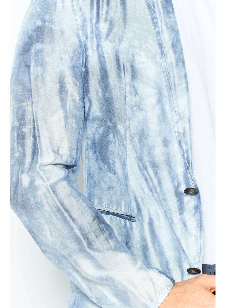 EMPORIO ARMANI - Men Regular Fit Allover Print Casual Blazer, Slate Blue - Image 1