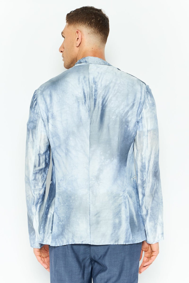armani Emporio Armani Men Regular Fit Allover Print Casual Blazer, Slate Blue - Image 4