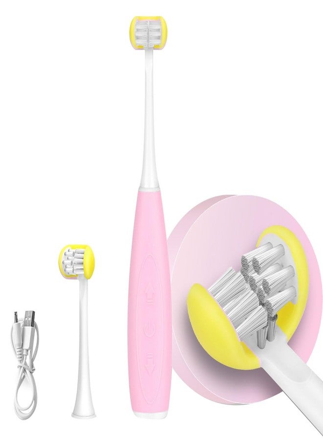 AICase Triple Best Kids Sonic Toothbrush,Rechargeable 32000 VPM Tooth Brush,Patented 3 Brush Head Design,Angled Bristles Clean Each Tooth,for Kids 3+ (Pink - Image 1