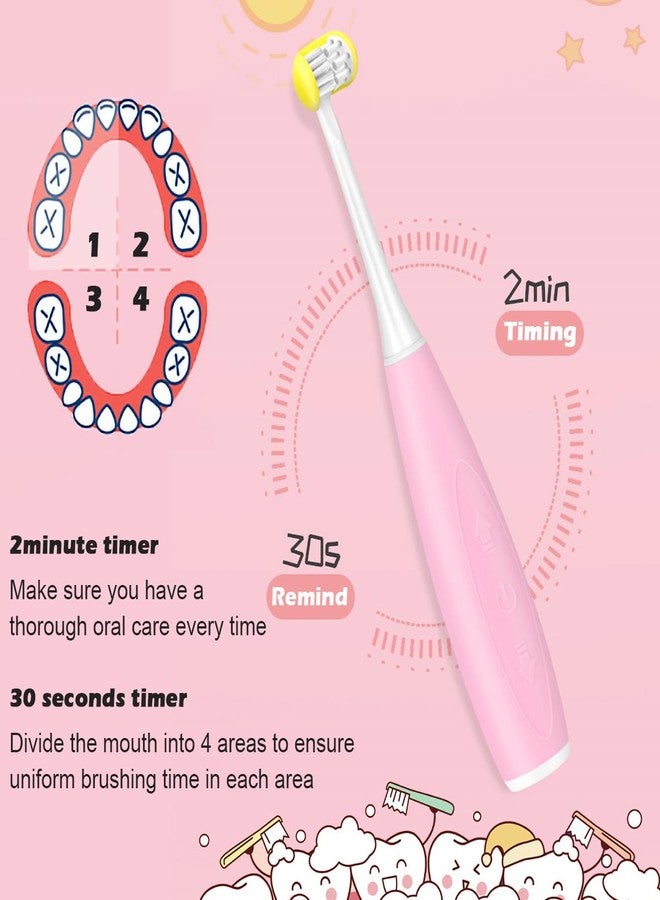 AICase Triple Best Kids Sonic Toothbrush,Rechargeable 32000 VPM Tooth Brush,Patented 3 Brush Head Design,Angled Bristles Clean Each Tooth,for Kids 3+ (Pink - Image 3