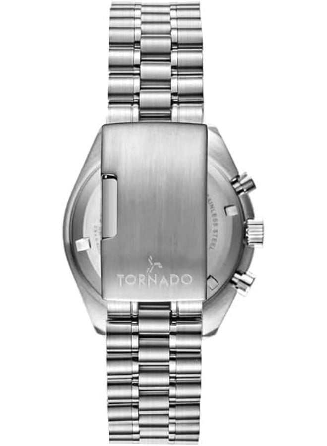Tornado Cosmic Chrono Men's Miyota JS20 Movement Watch, Chronograph Display and Polished-Brushed Five Arched Links Solid Stainless Steel Bracelet Strap - T22103-SBSN, Silver - Image 3