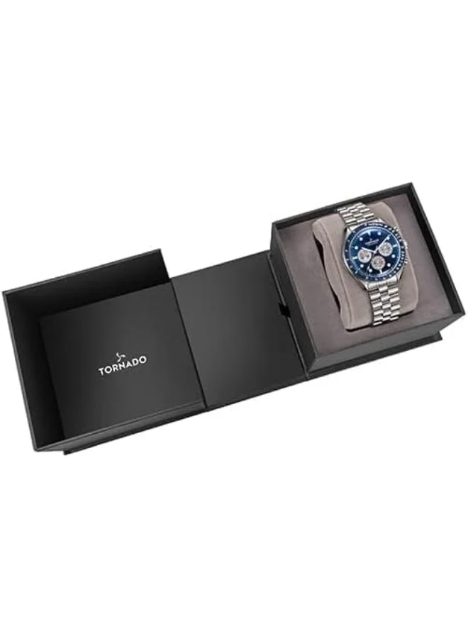 TORNADO Tornado Cosmic Chrono Men's Miyota JS20 Movement Watch, Chronograph Display and Polished-Brushed Five Arched Links Solid Stainless Steel Bracelet Strap - T22103-SBSN, Silver
