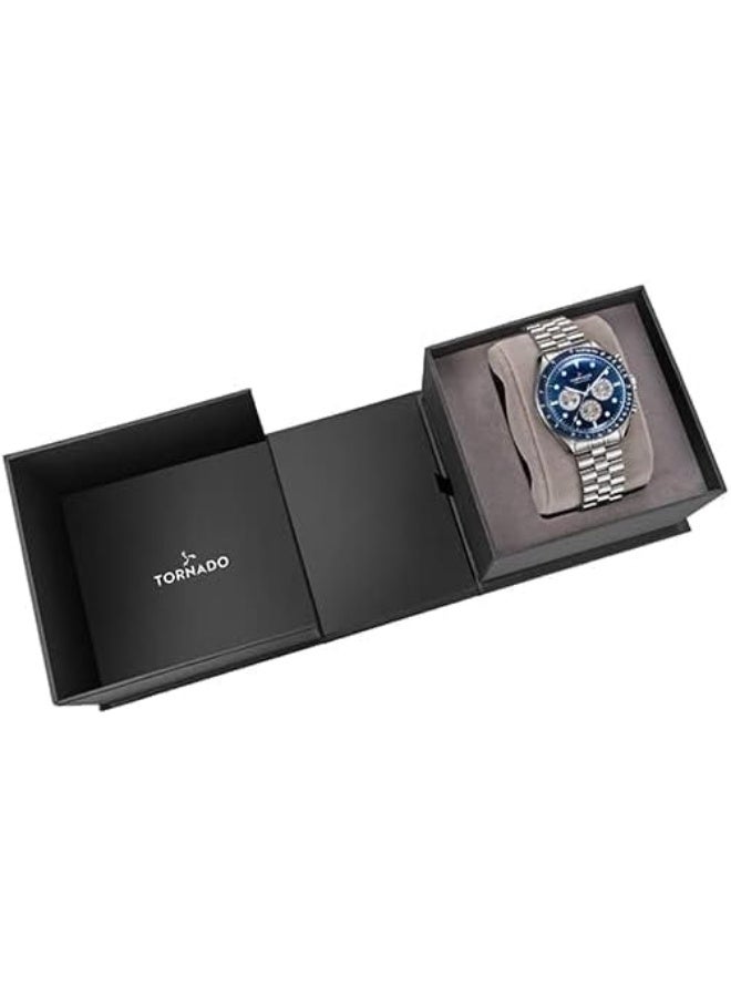 Tornado Cosmic Chrono Men's Miyota JS20 Movement Watch, Chronograph Display and Polished-Brushed Five Arched Links Solid Stainless Steel Bracelet Strap - T22103-SBSN, Silver - Image 4