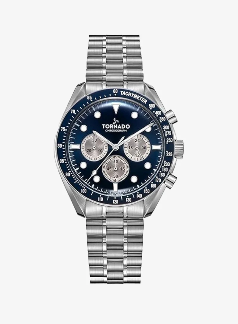 TORNADO Men's  solid stainless steel with brushed outer links and polished center links. Chronograph Watch T22103-SBSN - 42mm mm