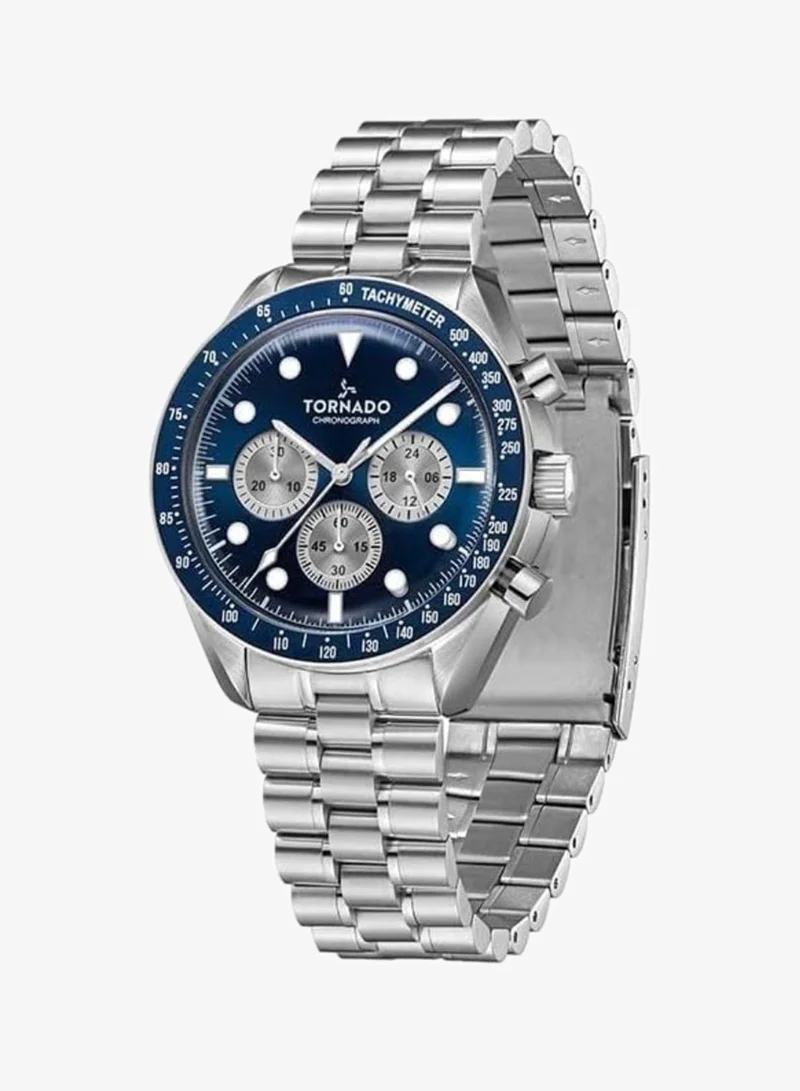 TORNADO Men's  solid stainless steel with brushed outer links and polished center links. Chronograph Watch T22103-SBSN - 42mm mm