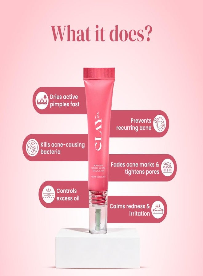 ClayCo Acne Spot Treatment Paste with 10% Sulfur & Salicylic Acid | Helps Dry Active Pimples, Unclog Pores & Control Excess Oil - Image 2