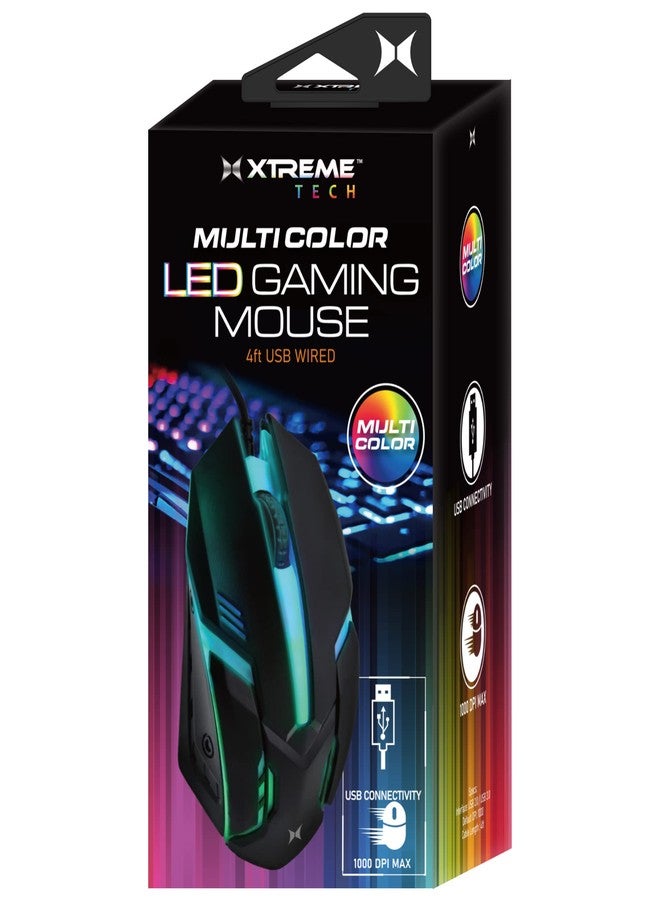 XTREME Multicolor LED Gaming Mouse, Color Fade Lighting Effect, 1000 Max DPI, Scroll Wheel, Fast and Easy Installation to Your Computer’s USB Port - Image 1