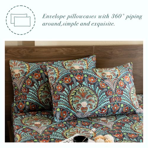 Lady Ann Boho 100% Cotton Egyptian King Sheet Set, Paisley Colorful Pattern Printed King Bedding Set, Super Soft, Silk-Like Feel Bed Sheet Set and 17.5" Deep Pockets Bed Sheets 4 PCS - Image 5