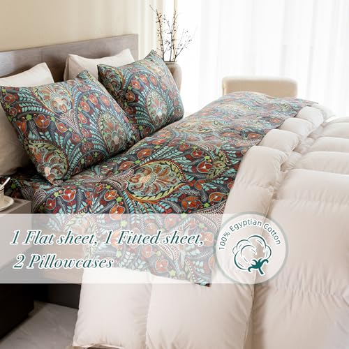 Lady Ann Boho 100% Cotton Egyptian King Sheet Set, Paisley Colorful Pattern Printed King Bedding Set, Super Soft, Silk-Like Feel Bed Sheet Set and 17.5" Deep Pockets Bed Sheets 4 PCS - Image 2
