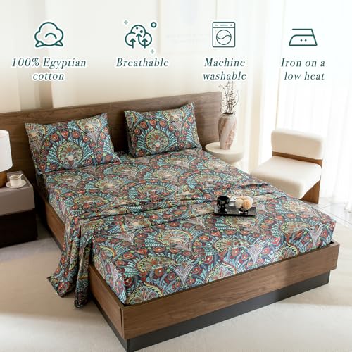 Lady Ann Boho 100% Cotton Egyptian King Sheet Set, Paisley Colorful Pattern Printed King Bedding Set, Super Soft, Silk-Like Feel Bed Sheet Set and 17.5" Deep Pockets Bed Sheets 4 PCS - Image 3
