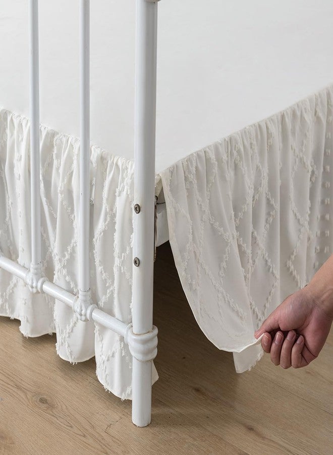 TSUTOMI Bed Skirt Twin Size Ruffled Bed Skirt with Split Corners, 14 Inch Drop Dust Ruffle Bed Skirts with Platform, Boho Tufted Shabby Chic Full Size Bed Skirts, Ivory - Image 2