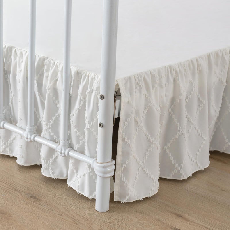 TSUTOMI Bed Skirt Twin Size Ruffled Bed Skirt with Split Corners, 14 Inch Drop Dust Ruffle Bed Skirts with Platform, Boho Tufted Shabby Chic Full Size Bed Skirts, Ivory - Image 1