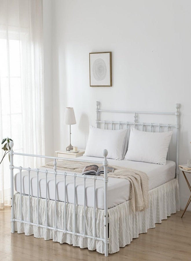 TSUTOMI Bed Skirt Twin Size Ruffled Bed Skirt with Split Corners, 14 Inch Drop Dust Ruffle Bed Skirts with Platform, Boho Tufted Shabby Chic Full Size Bed Skirts, Ivory - Image 5