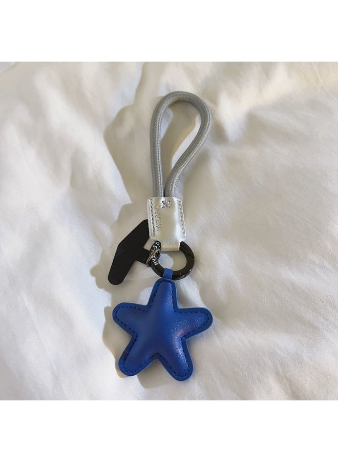 NIBEMINENT Phone Charm/ Chain Strap for Women Girls, Blue Leather Star Cell Phone Case Lanyard Wrist Strap