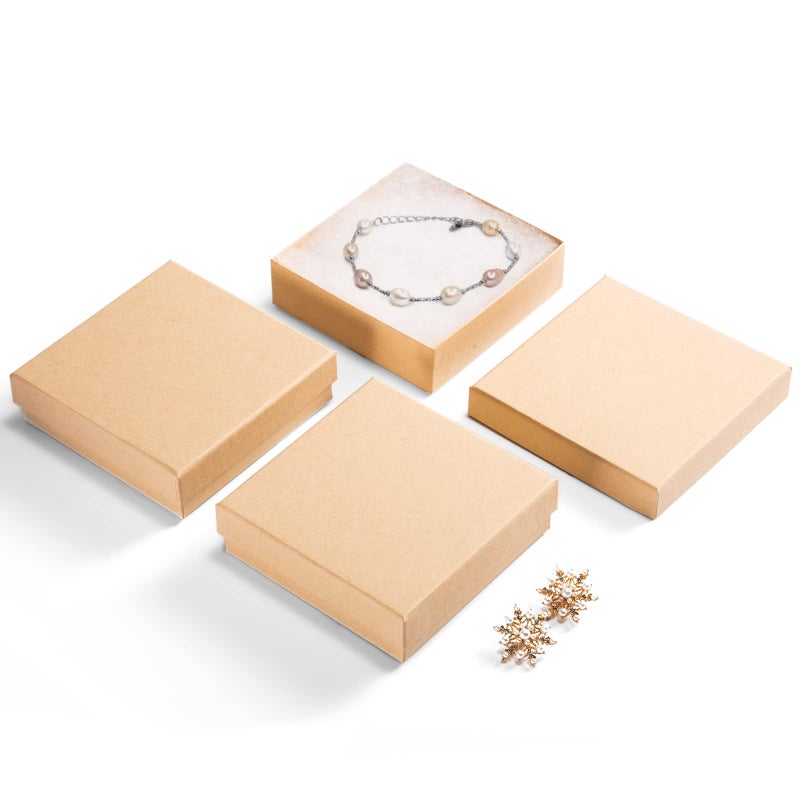 MESHA Jewelry Boxes Bulk 96PC Matte Cardboard Gift Boxes Cotton Filled Box with Lids Brown 35x35x1 Inch Bulk Square Small Kraft Gift Boxes