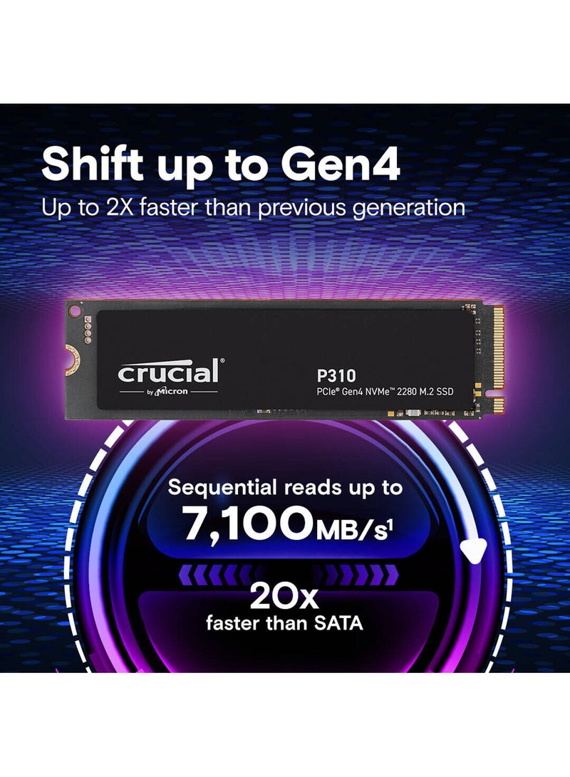 كروشيال P310 1TB PCIe Gen4 NVMe 2280 M.2 SSD، سرعات PCIe Gen 4 x4 7100MB/s قراءة، 6000MB/s كتابة، شكل M.2 2280، سعة 1TB | CT1000P310SSD8 - Image 2