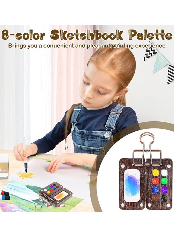 Sweet Life Mini Watercolor Paint Set Travel, Portable Travel Watercolor Palette Kit, 12 Colors Wooden Grid Paint Box, Watercolor Paper Pad Watercolor Sketch Book with Binder Clips for Painters Artists Students  - Image 4