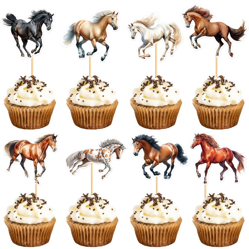 Ercadio 32 Pack Horse Cupcake Toppers Horse Racing Cupcake Picks Equestrian Race Wildlife Theme Baby Shower Birthday Party Cake Decorations Supplies - Image 1