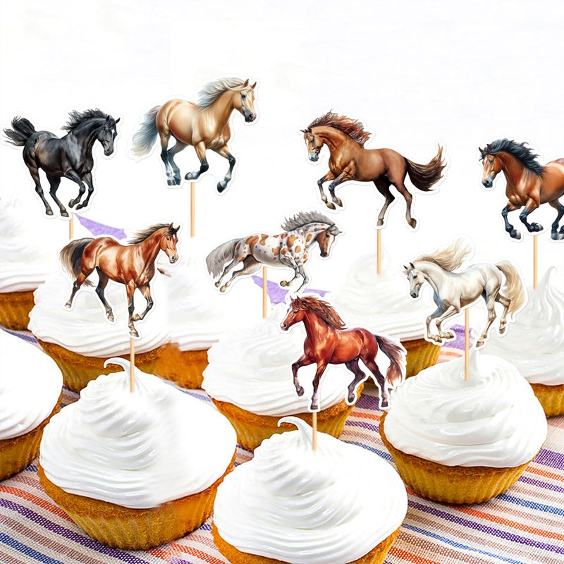 Ercadio 32 Pack Horse Cupcake Toppers Horse Racing Cupcake Picks Equestrian Race Wildlife Theme Baby Shower Birthday Party Cake Decorations Supplies - Image 4