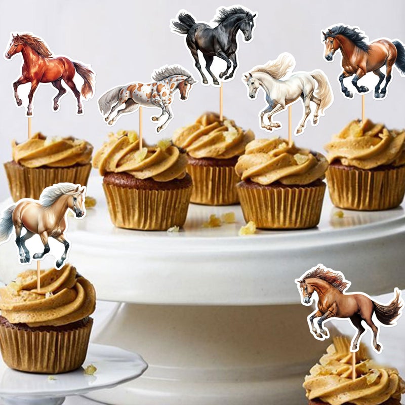 Ercadio 32 Pack Horse Cupcake Toppers Horse Racing Cupcake Picks Equestrian Race Wildlife Theme Baby Shower Birthday Party Cake Decorations Supplies - Image 3