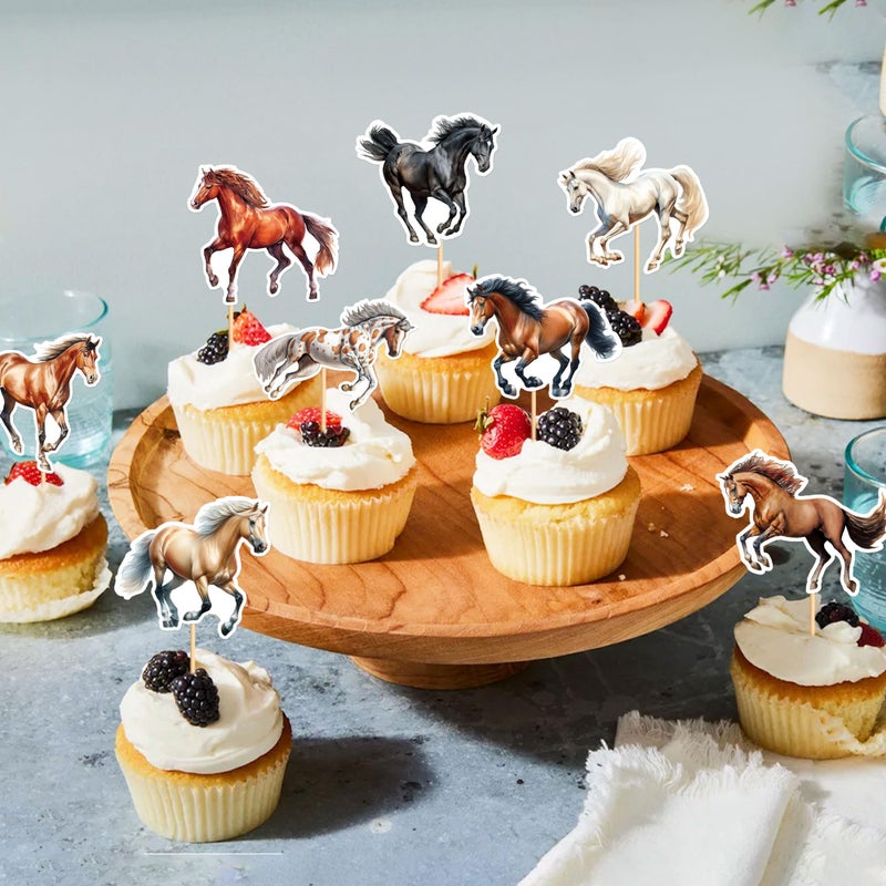 Ercadio 32 Pack Horse Cupcake Toppers Horse Racing Cupcake Picks Equestrian Race Wildlife Theme Baby Shower Birthday Party Cake Decorations Supplies - Image 5