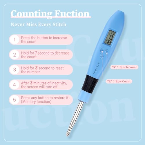 INMAKER Light up Crochet Hooks Ergonomic Soft Grip, Large Counting Crochet Hook Set Digital, Lighted Crochet Needles Kit with Case - Image 5