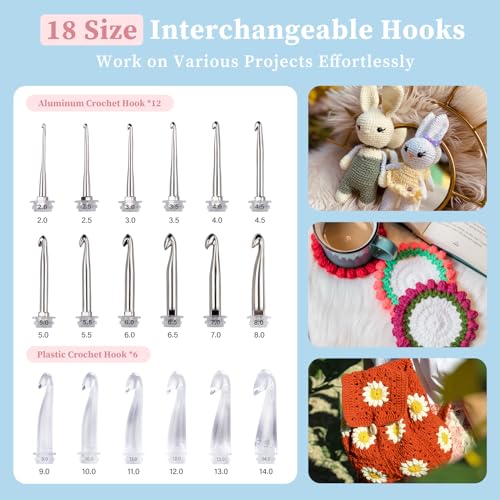 INMAKER Light up Crochet Hooks Ergonomic Soft Grip, Large Counting Crochet Hook Set Digital, Lighted Crochet Needles Kit with Case - Image 3