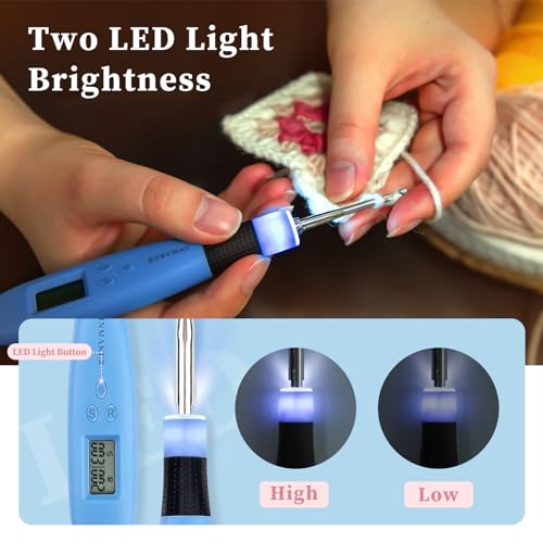 INMAKER Light up Crochet Hooks Ergonomic Soft Grip, Large Counting Crochet Hook Set Digital, Lighted Crochet Needles Kit with Case - Image 2