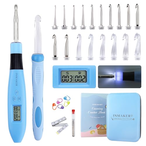 INMAKER Light up Crochet Hooks Ergonomic Soft Grip, Large Counting Crochet Hook Set Digital, Lighted Crochet Needles Kit with Case - Image 1