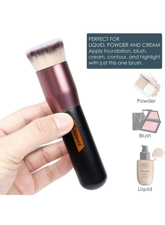 KingMas Flat Top Foundation Brush Premium Kabuki Makeup Brush For Liquid Blending Cream Powderblush Buffing Stippling Face Makeup Tools (Black A (Flat Top)) - Image 3
