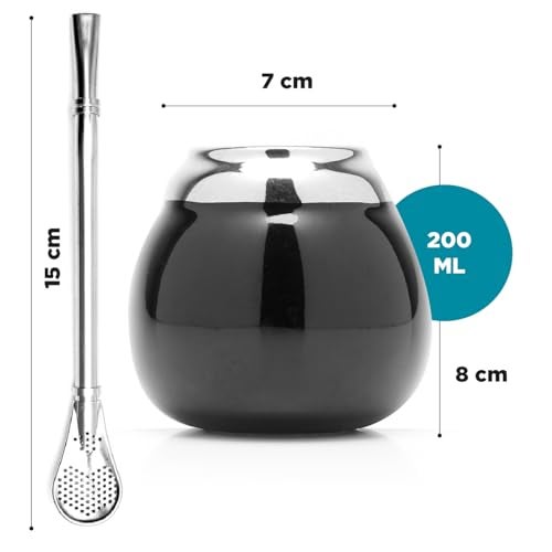 BALIBETOV Ceramic Yerba Mate Cup and Bombilla Set (Original Traditional Mate Cup - 6.7 Ounces) | Includes 1 Bombilla (Yerba Mate Straws to Use) | Ceramic Easy to Clean (Black) - Image 5