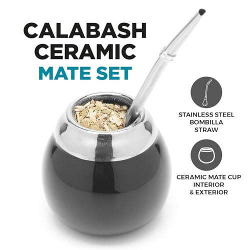 BALIBETOV Ceramic Yerba Mate Cup and Bombilla Set (Original Traditional Mate Cup - 6.7 Ounces) | Includes 1 Bombilla (Yerba Mate Straws to Use) | Ceramic Easy to Clean (Black) - Image 2