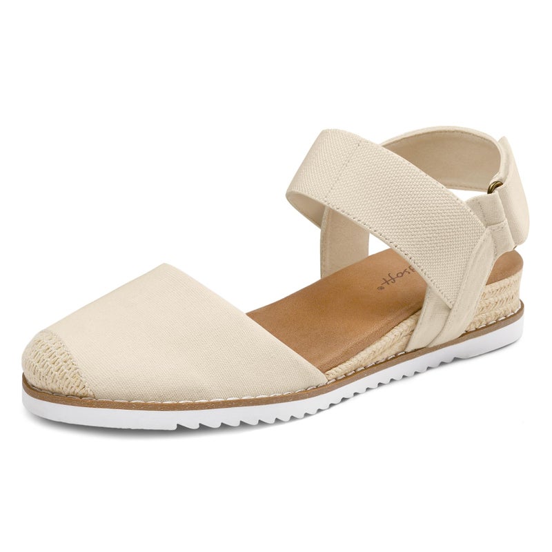 mysoft Women's Low Wedge Sandals Comfortable Closed Toe Espadrilles Slip on Elastic Ankle Strap Walking Sandals - Image 1