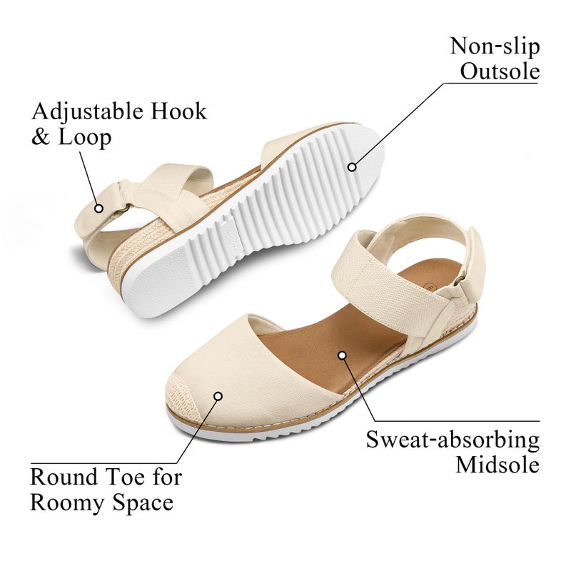 mysoft Women's Low Wedge Sandals Comfortable Closed Toe Espadrilles Slip on Elastic Ankle Strap Walking Sandals - Image 3