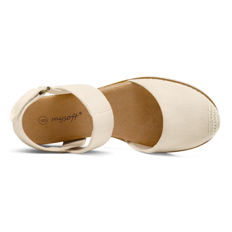 mysoft Women's Low Wedge Sandals Comfortable Closed Toe Espadrilles Slip on Elastic Ankle Strap Walking Sandals - Image 5