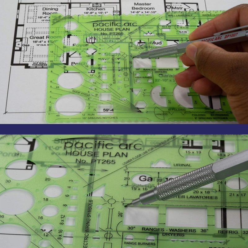 Pacific Arc House Plans Templates Guide, with Stairs, Doors, Plumbing, Kitchen Appliances, and Roof Pitch Gauge, Scale of 1/4 Inch to 1 Foot - Image 5