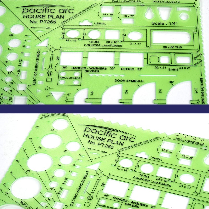 Pacific Arc House Plans Templates Guide, with Stairs, Doors, Plumbing, Kitchen Appliances, and Roof Pitch Gauge, Scale of 1/4 Inch to 1 Foot - Image 4