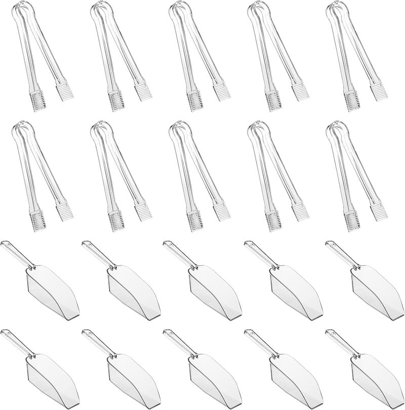 HQLESHUI 10 Pieces Plastic Serving Tongs Mini Kitchen Tongs Kitchen Tongs Utility and 10 Pieces Plastic Kitchen Scoops Clear Ice Scoop Mini Clear Buffet Scoop for Candy Dessert Buffet Ice - Image 1