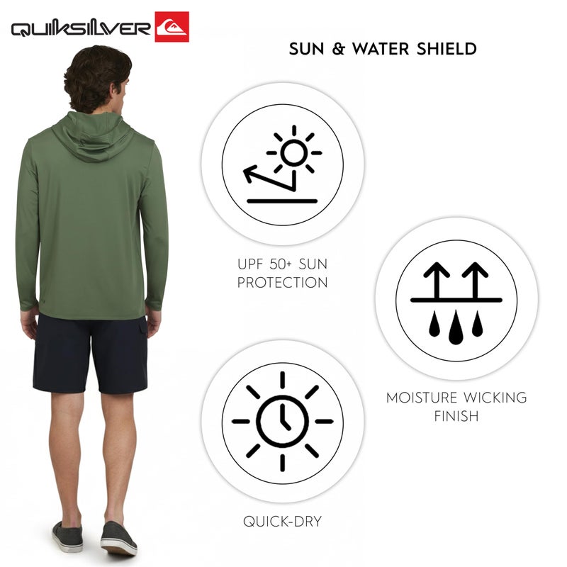 QUIKSILVER قميص واقي من الشمس بغطاء رأس للرجال من كويك سيلفر، مقاس XX-Large، لون إكليل الغار - Image 5