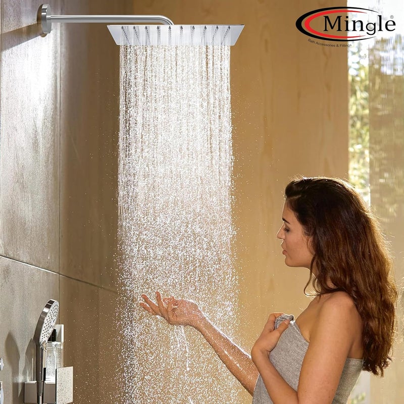 Mingle Mirror Stainless Steel Round Ultra Slim High Pressure Rainfall Shower Head for bathroom With 12inch Arm Fit Pack of 1 12X12 24 INCH LONG J BEND - Image 4