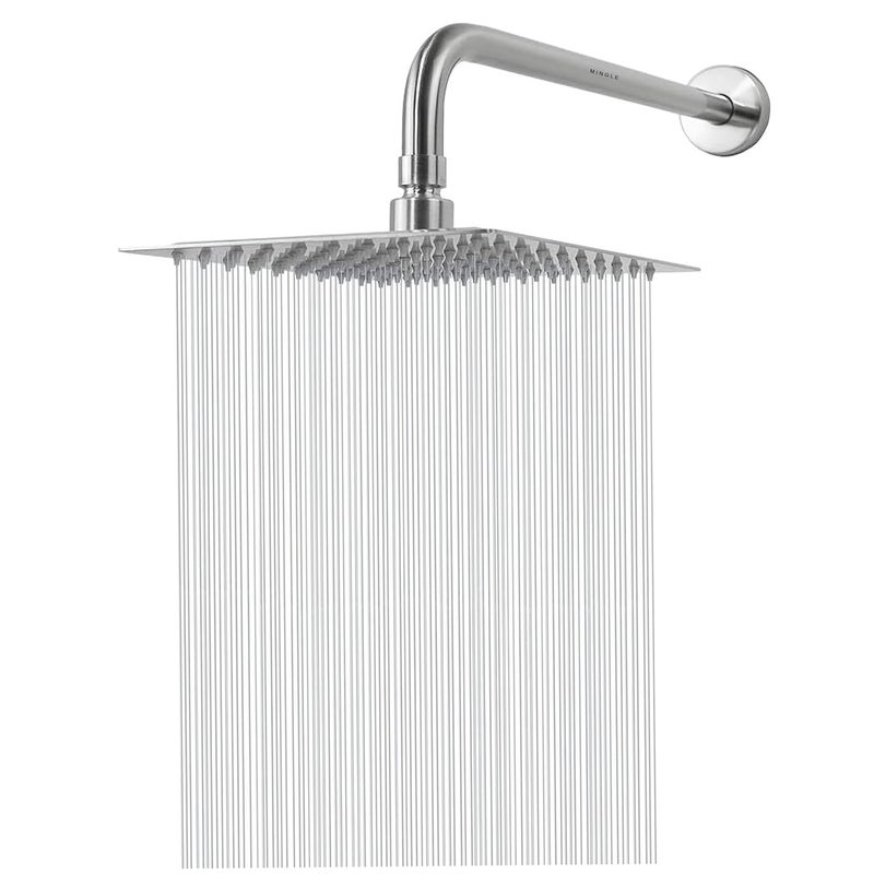 Mingle Mirror Stainless Steel Round Ultra Slim High Pressure Rainfall Shower Head for bathroom With 12inch Arm Fit Pack of 1 12X12 24 INCH LONG J BEND - Image 2
