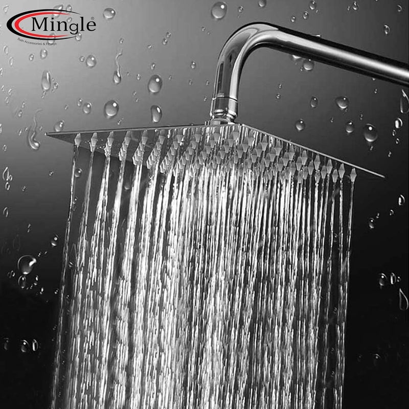Mingle Mirror Stainless Steel Round Ultra Slim High Pressure Rainfall Shower Head for bathroom With 12inch Arm Fit Pack of 1 12X12 24 INCH LONG J BEND - Image 5